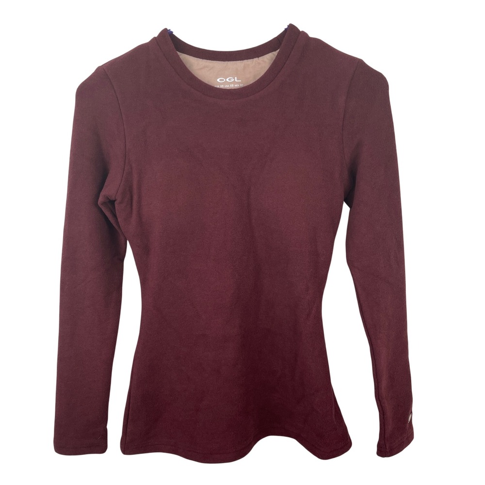 OGL Move Womens XS Burgundy Thermal Long‎ Sleeve Top Built-in Bra